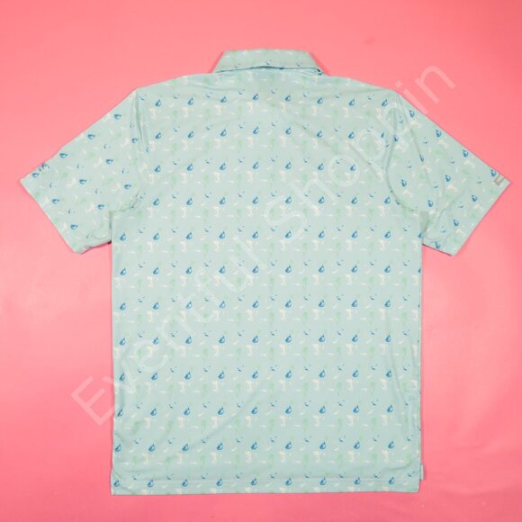 Straight Down Sea Print Bella Vista Country Club Golf Polo Shirt in Blue Size L - Picture 3 of 6